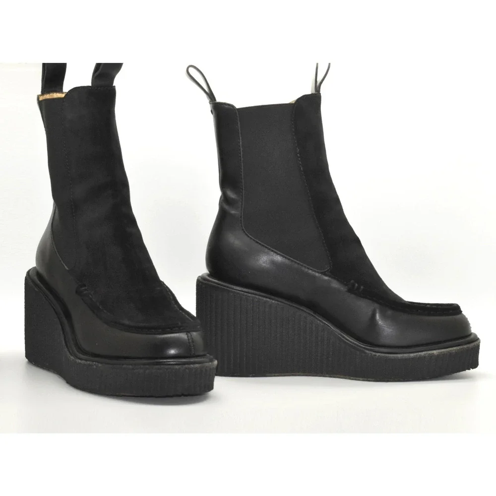 C0 Auth RAG & BONE Black Suede & Leather High Wedge Sloane Chelsea Boots Size 40